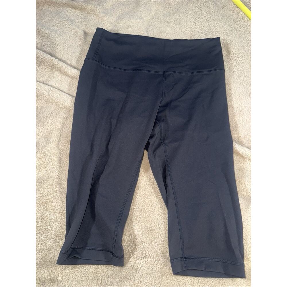 Lululemon Women Capri Leggings Ladies 12 Navy Blue Stretch Yoga Athleisure Logo* - Picture 2 of 6